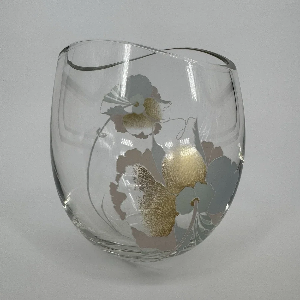 Rosenthal Glass Studio Line Pan Tao Vase 1980s Vintage Floral Metallic Motif - Picture 3 of 8
